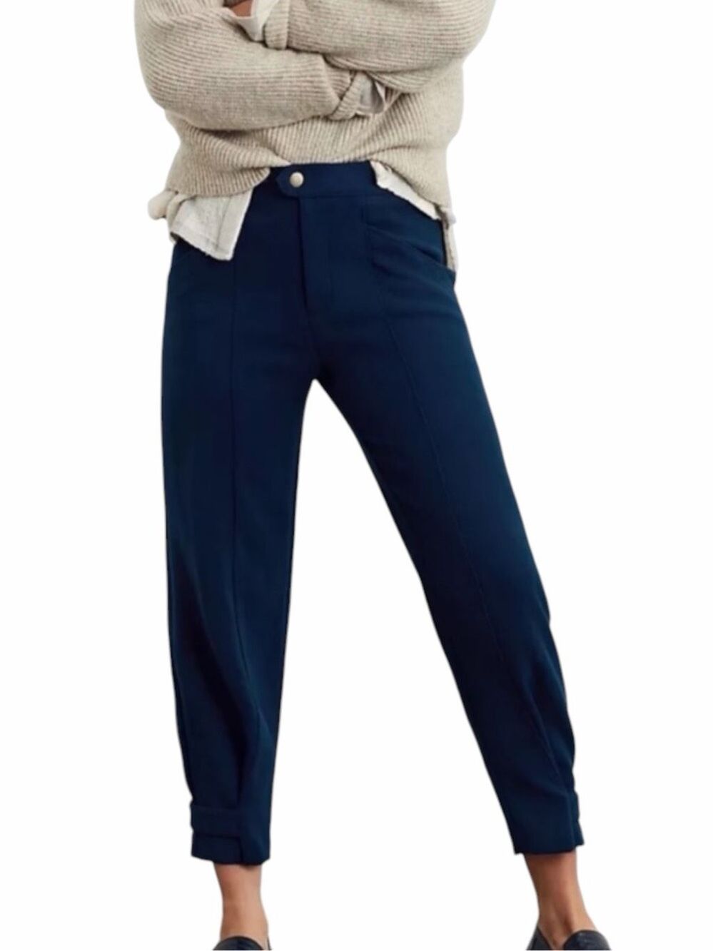 MAEVE Anthropologie Marin Cropped Pleated Trousers Navy Blue Jodhpur Pants Size